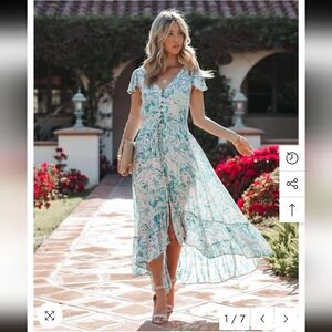 Olivaceous Floral Blue and White Maxi Dress_Large